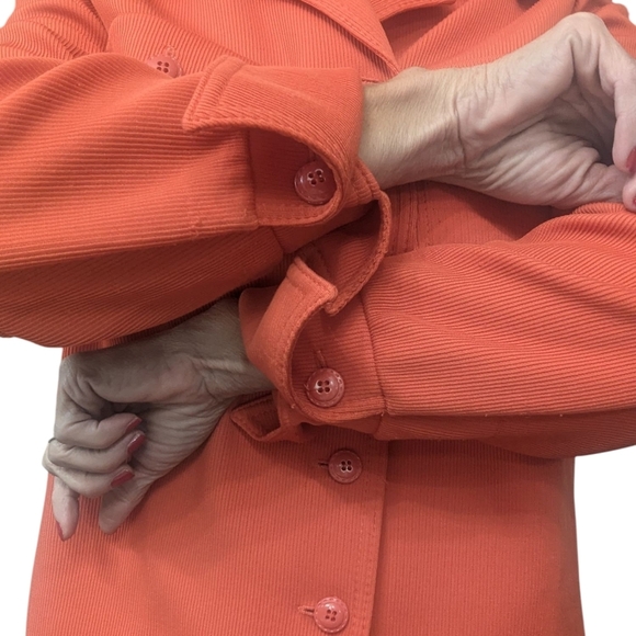 Vintage 1970s Butte Knit Orange Pantsuit Two Piece Set Mod Retro Wide Leg Blazer - Picture 13 of 14